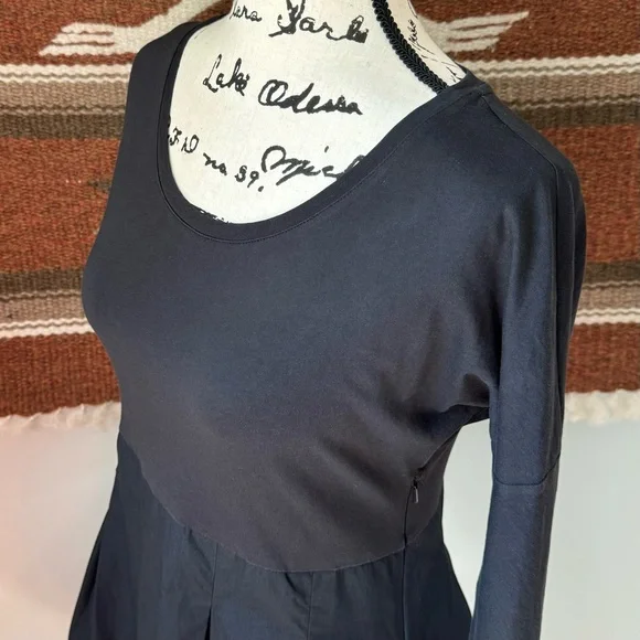 COS Pleated Cotton Scoop Neck 3/4 Sleeve Dress - Picture 4 of 9